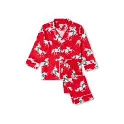 Hatley Red Christmas Unicorns Button Down Pyjama Set