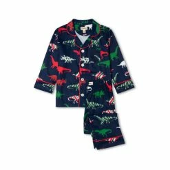 Hatley Blue Festive Dinos Button Down Pyjama Set