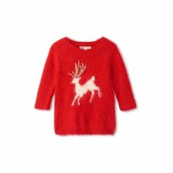 Hatley Red Holideer Fuzzy Baby Sweater Dress