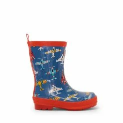 Hatley Blue Flying Aircrafts Shiny Rain Boots