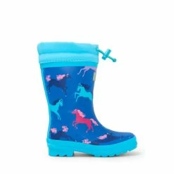 Hatley Blue Prancing Horses Sherpa Lined Rain Boots