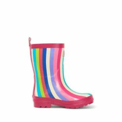 Hatley Pink Rainbow Stripes Shiny Rain Boots