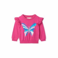 Hatley Pink Stripy Butterfly Baby Ruffle Sleeve Sweater