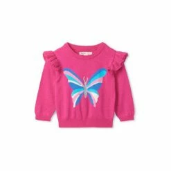 Hatley Pink Stripy Butterfly Baby Ruffle Sleeve Sweater -Hatley Shop unnamed file 515