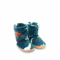 Hatley Blue Dino Silhouettes Fleece Slippers