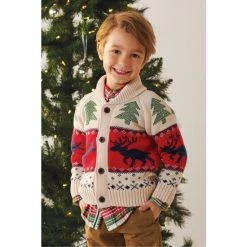 Hatley Cream Holiday Elk Shawl Collar Cardigan