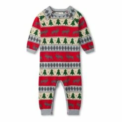Hatley Red Holiday Elk Fairisle Pattern Baby Sweater Romper