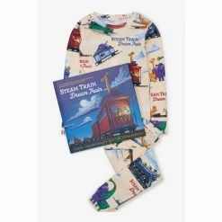 Hatley Cream Long Sleeve Steam Train, Dream Train Pyjama Set